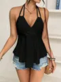 Schwarzes halterneck lochmuster sommer top für damen ärmelloses casual streetwear outfit - XS / Oberteile / Schwarz