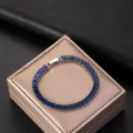 Dettaglio bracciale in zircone blu AAA con pietre rettangolari su scatola regalo - 18cm / Blu zaffiro