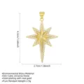 Detailed view of gold-plated star pendant with cubic zirconia stones and measurements - Eight-Pointed Star Charm / Pendant Only / Gold