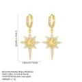 Detailed view of gold starburst earrings showing 3.9cm height and CZ material specs. - Eight-pointed Star Huggie / Gold
