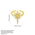 Detailed view of gold starburst ring with dimensions and material specifications. - Eight-Pointed Star Ring / Gold
