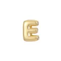 Detailed macro view of a glossy gold bubble letter E charm for DIY jewelry designs - Letter E