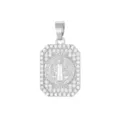 Dettaglio del pendente rettangolare Madonna in argento con pietre di zircone cubico. - Ciondolo Quadrato San Benedetto Argento Solo / Argento
