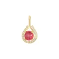 Elegante pendente in oro a goccia con pietra centrale rosa vibrante e accenti in pavé - un solo ciondolo, senza catena / Rosso rosa