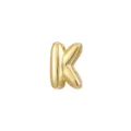 Detailed view of a polished gold-finish puffy bubble letter K charm for necklaces - Letter K