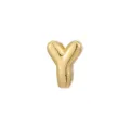 Detailed macro view of a polished gold bubble letter Y charm for DIY necklaces. - Letter Y