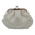 Elegant white embroidered shell clutch bag with pearl chain and rhinestone details - Butterfly Style (Off-white)