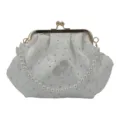 Elegant white embroidered evening shell bag featuring a pearl handle and sparkling rhinestones - Butterfly Style (White)