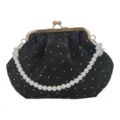 Elegant black evening clutch bag with pearl handle and rhinestone embellishments. - Butterfly Style (Black)