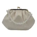 Elegante bolso de noche color crema con asa de perlas y varios motivos de rosas bordados - Estilo Rosa (Blanco Roto)