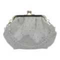 Bolso de fiesta blanco elegante con asa de perlas y bordado de rosas con pedrería fina. - Patrón de Rosa (Blanco)