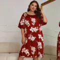 Camisón de seda floral granate de talla grande elegante para ropa de dormir de verano. - 3XL / Vestidos / Flor Roja