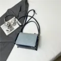 Trendy Korean style denim blue patchwork shoulder bag with silver studs for commute - Single Bag / Blue