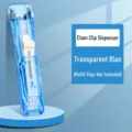 Transparent blue clam clip dispenser push clipper for office paper binding stationaries. - Transparent Blue (No Refill Clips)