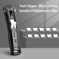 Black clam clip dispenser set with 8 reusable stainless steel refill clips for office. - Transparent Black With 8 Clips