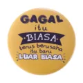 Yellow round tinplate badge pin featuring inspirational Indonesian text for backpacks - GAGAL BIASA Inspirational Quote (MXZ090)
