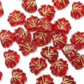 Red maple leaf acrylic crystal beads with gold veins for DIY jewelry making projects. - 5 Pieces / Red