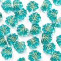 Teal acrylic leaf beads with gold veins for DIY jewelry making crafts and accessories - 5 Pieces / Lake Blue