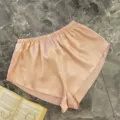 Peach satin high-waisted sleep shorts with elastic waistband for home wear - Lotus root pink