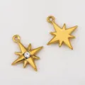 Colgantes de estrella de ocho puntas en acero chapado en oro 18K con cristal para joyas DIY - Estrella de ocho puntas / 4 Piezas/Paquete (17.5x21mm)