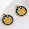 18K gold plated Virgo zodiac pendant in blue enamel with sparkling rhinestones for DIY - 2 Pcs/Set / Virgo