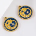 Blue enamel moon star pendant in 18K gold plated 304 stainless steel for DIY jewelry - 2 Pcs/Set / Aquarius
