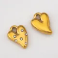 Colgantes de corazón de acero inoxidable chapado en oro de 18K, estilos liso y strass - Corazón de Pavé / 4 Piezas/Paquete (10x14.5mm)