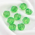 Transparent green resin peach charms with glitter for DIY necklace and jewelry making - 10 Pieces/Pack / Green