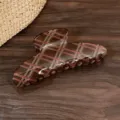 Pinza de pelo a cuadros retro para mujer, elegante pinza tiburón de resina para peinado diario. - Pinza de garra / Verde-Grande