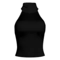 Dettaglio top smanicato collo alto nero, taglio aderente, elegante stile estivo donna. - Taglia S / Nero