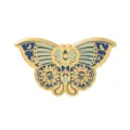 Broche papillon exquise en émail bleu avec motif soleil et lune sur alliage plaqué or - Style Papillon Céleste Bleu (XZ3819)