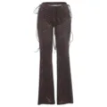 Pantaloni a Zampa Leopardati Donna a Vita Bassa Slim Casual Eleganti con Lacci Laterali - Taglia S / Caffè