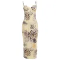 Dettaglio abito sottoveste bustier con stampa leopardo sexy, abito midi aderente chic. - XS / Kaki
