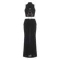 Set estivo da donna crop top senza maniche con perle e gonna lunga con spacchi. - Taglia S / Sopra E Sotto / Nero
