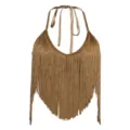 Λεπτομέρεια crop top halter με χρυσά κρόσσια, καλοκαιρινή μόδα χωρίς πλάτη και μανίκια. - S / Χακί