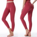 Pantalon de yoga sans couture taille haute effet push-up, leggings de sport rouges. - S / Bordeaux
