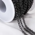 Carrete de cadena en O de cobre grabado negro para bisutería artesanal - 4mm (Pack de 1m) / Gris metalizado