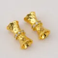 Gold-plated copper barrel spacer bead with vertical texture and rhinestone inlay for DIY. - 2 Pcs/Set / 18K Gold