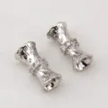 Silver-plated waisted spacer beads with inlaid glass and vertical pattern for DIY jewelry - 2 Pcs/Set / Silver