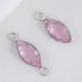 Conector de vidrio marquise rosa con marco de acero inoxidable 304 para joyería DIY - Gancho de oreja individual / 10 Piezas/Paquete (4.7x11.6mm) / Steel Color Light Pink