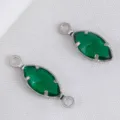 Colgante marquise de vidrio verde con engaste de acero inoxidable para joyas DIY. - Plata Verde