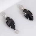 Conector de colgante marquise de cristal negro y acero inoxidable para joyería DIY - Plata Ónice Negro
