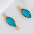 Elegante colgante y conector de vidrio azul marquise en acero inoxidable dorado - Dorado Azul claro