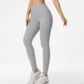 Leggings da yoga senza cuciture a vita alta grigi, pantaloni sportivi fitness elasticizzati. - Grigio chiaro