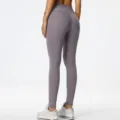 Leggings da yoga a vita alta senza cuciture push-up, pantaloni sportivi fitness elastici da donna. - Viola grigiastro