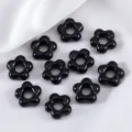 Juego de cuentas de flores de cinco pétalos en acrílico negro brillante para bisutería DIY - Paquete de 10 / Negro
