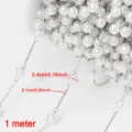 Ανοξείδωτη αλυσίδα με 4mm λευκές πέρλες απομίμησης για DIY κοσμήματα - Συσκευασία 4mm / Χρώμα Ατσαλιού