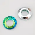 Faceted glass angel ring beads in colorful gradient and clear silver finish for DIY crafts - 20mm Style / 10 Pieces Pack / Yellow-Green