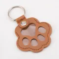 Brown leather paw-shaped pet hair memorial keychain with clear windows for display - 1 Piece / Brown