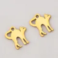 Pair of gold-plated 304 stainless steel cute cat-shaped charms for DIY jewelry making - Cat Shape / 12x12.4mm / Gold